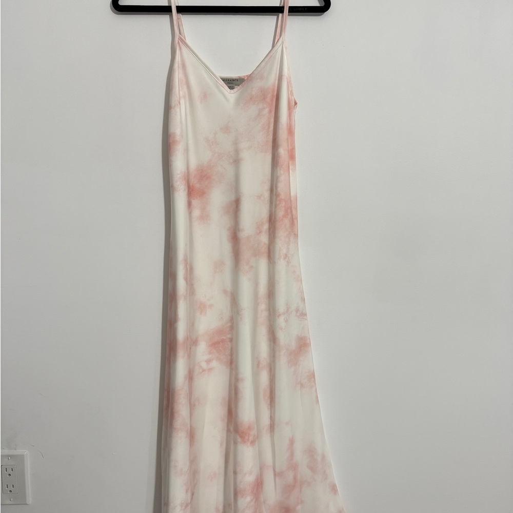 All Saints Pink and White V-Neck Dress
